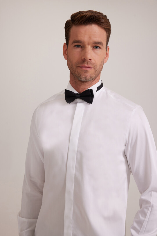 Erkek Beyaz Ata Yaka Slim Fit Gömlek