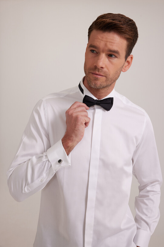 Erkek Beyaz Ata Yaka Slim Fit Gömlek