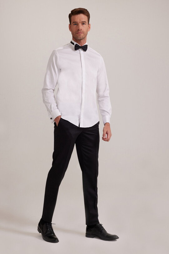 Erkek Beyaz Ata Yaka Slim Fit Gömlek