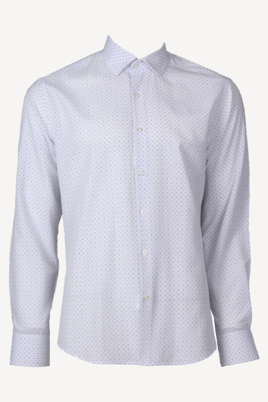 Erkek Beyaz Klasik Desenli Uzun Kol Gömlek