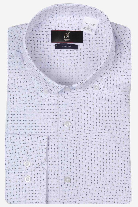 Erkek Beyaz Klasik Desenli Uzun Kol Gömlek