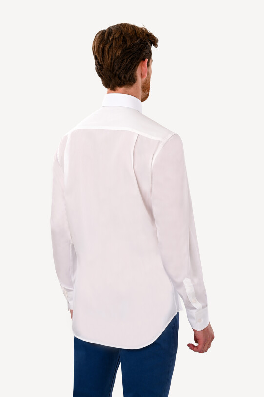 Erkek Beyaz Klasik Saten Uzun Kol Gömlek