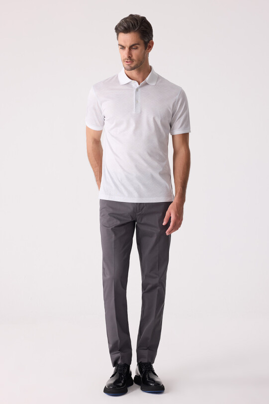 Erkek Beyaz Regular Fit Polo Yaka Desenli Merserize Tişört