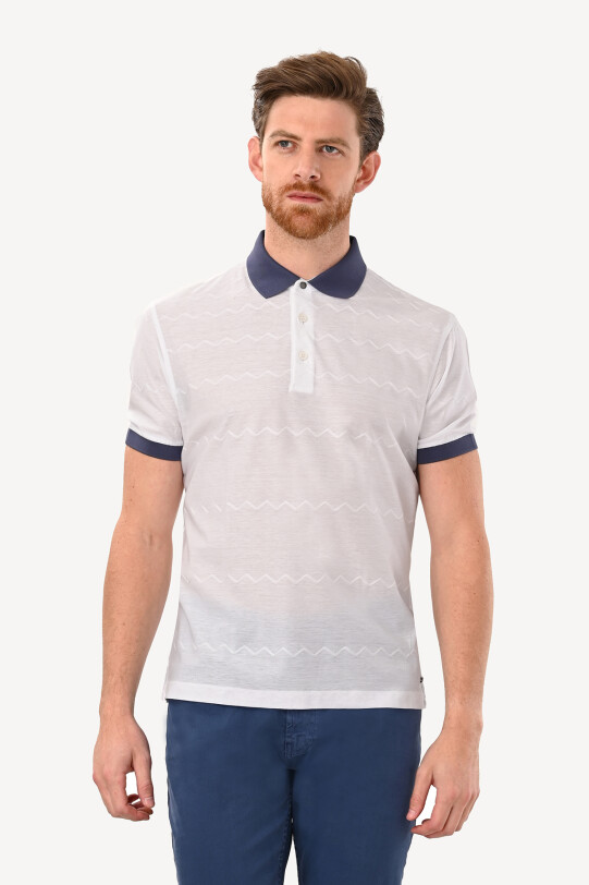 Erkek Beyaz Regular Fit Polo Yaka Desenli Tshirt
