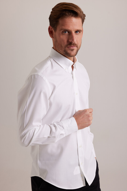 Erkek Beyaz Slim Fit Pamuk Gömlek