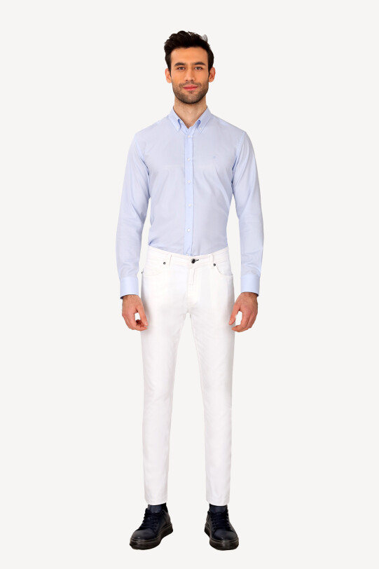 Erkek Beyaz Üsten Cepli Slim Fit Kanvas Pantolon