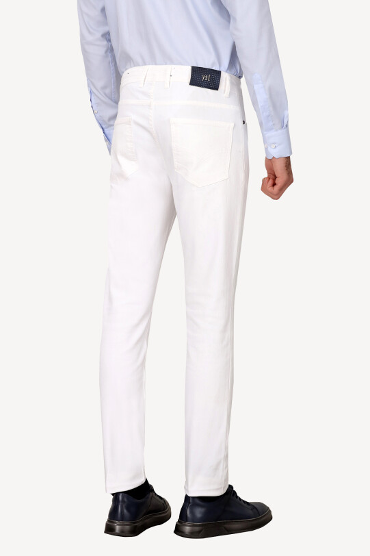 Erkek Beyaz Üsten Cepli Slim Fit Kanvas Pantolon