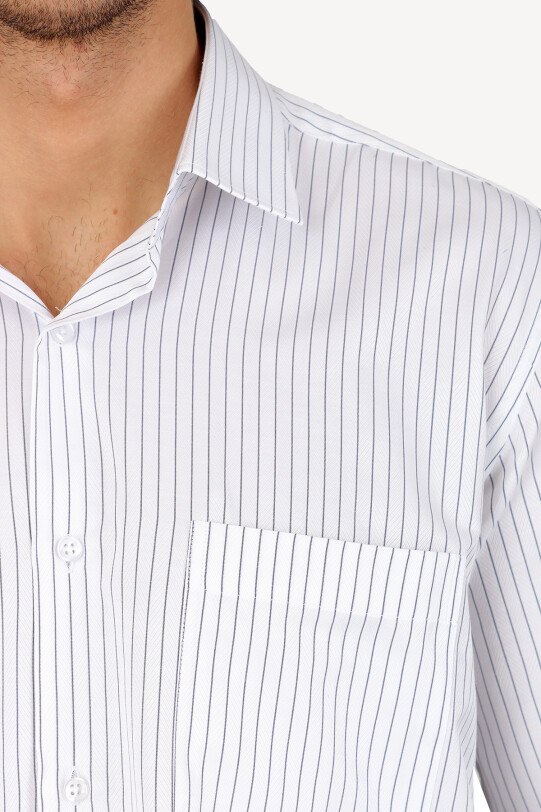 Erkek Beyaz Uzun Kol Klasik Çizgili Gömlek