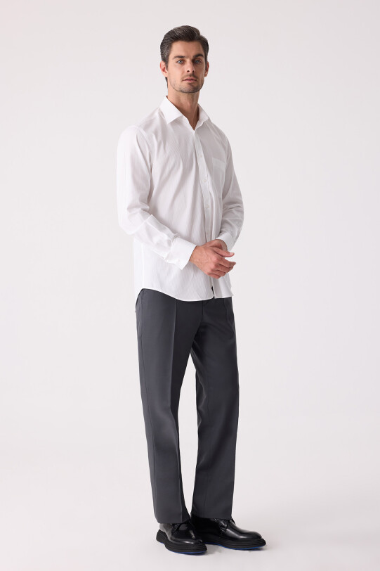 Erkek Beyaz Uzun Kol Klasik Kesim Çizgili Gömlek