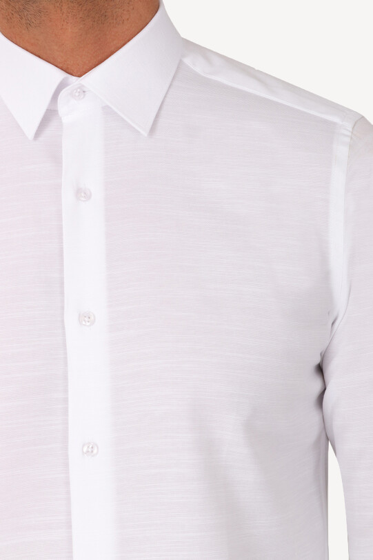 Erkek Beyaz Uzun Kol Slim Fit Desenli Gömlek