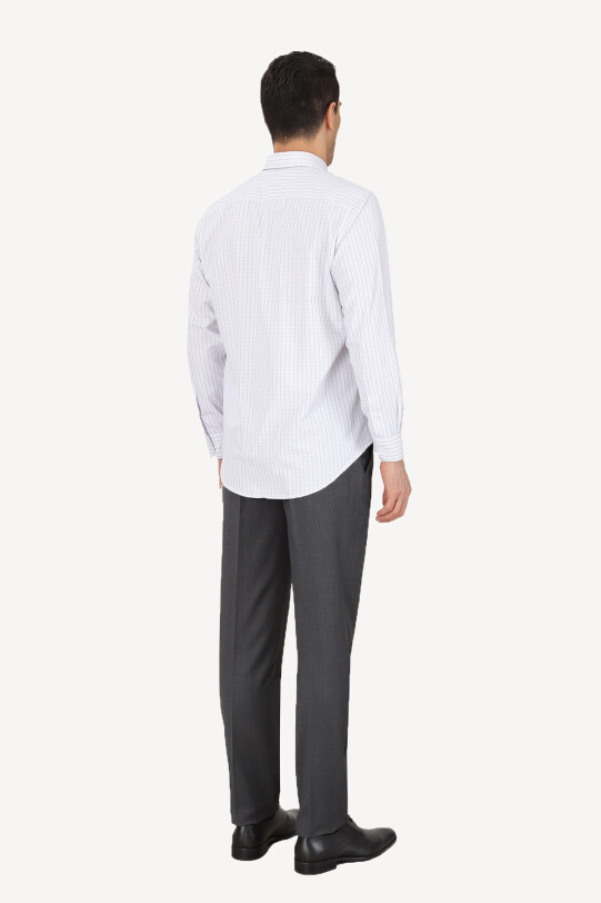 Erkek Beyaz Uzun Kol Spor Kareli Gömlek