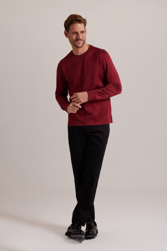 Erkek Bordo Bisiklet Yaka Pamuklu Sweatshirt