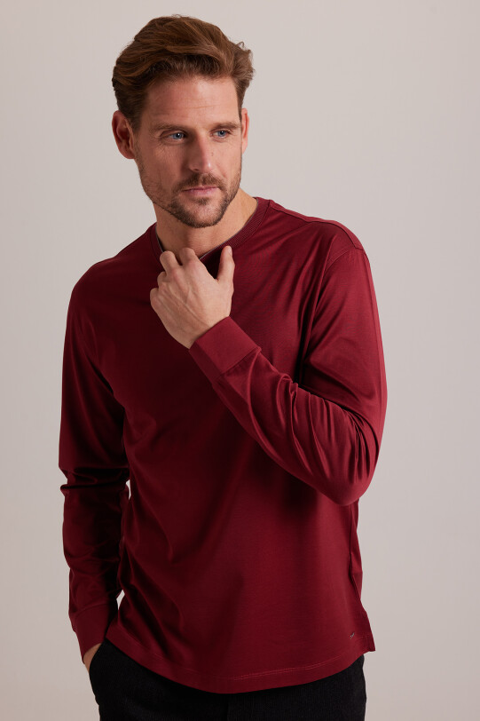 Erkek Bordo Bisiklet Yaka Pamuklu Sweatshirt