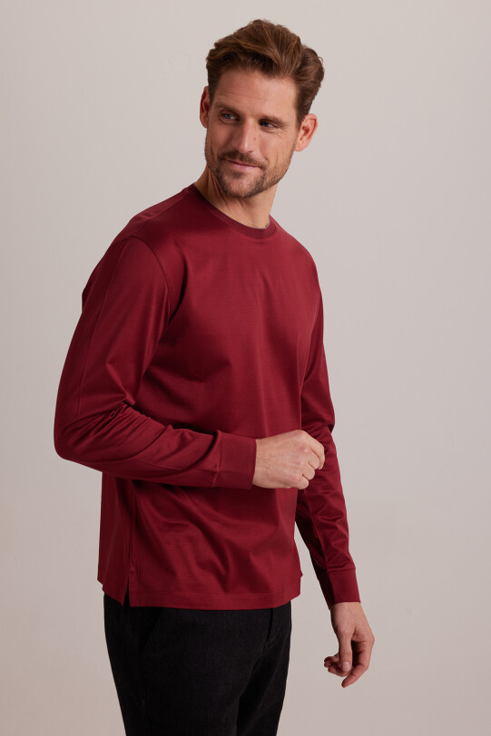 Erkek Bordo Bisiklet Yaka Pamuklu Sweatshirt