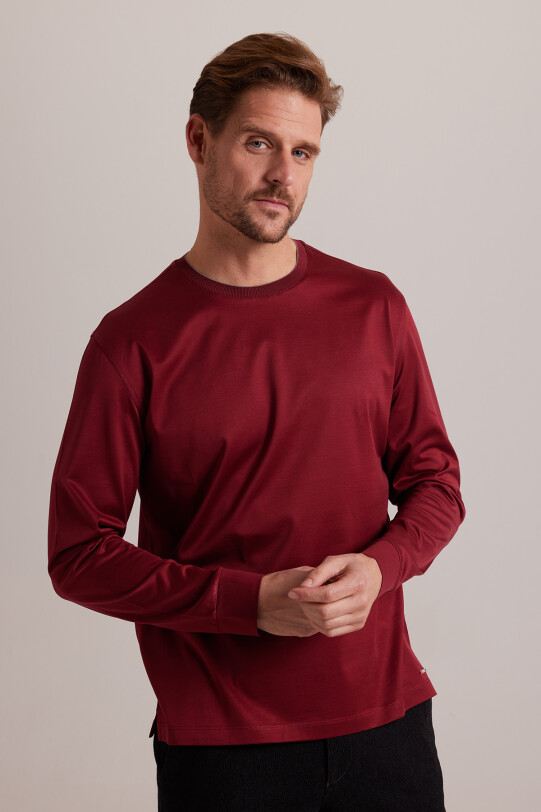 Erkek Bordo Bisiklet Yaka Pamuklu Sweatshirt