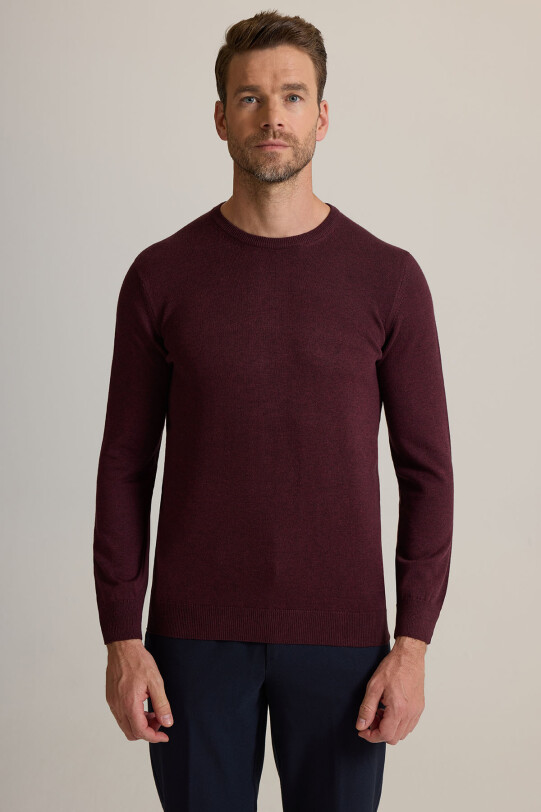 Erkek Bordo Bisiklet Yaka Triko