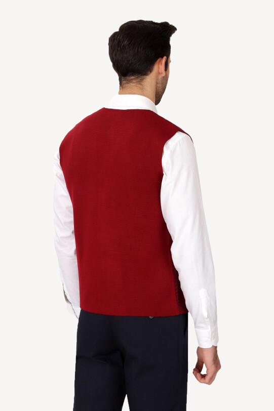 Erkek Bordo Desenli Klasik Triko Yelek