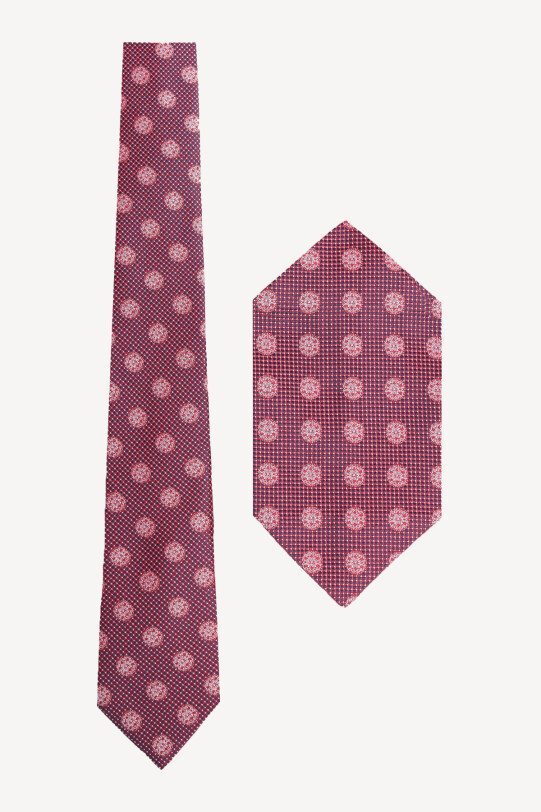 Erkek Bordo Desenli Kravat Mendil Set - YSF