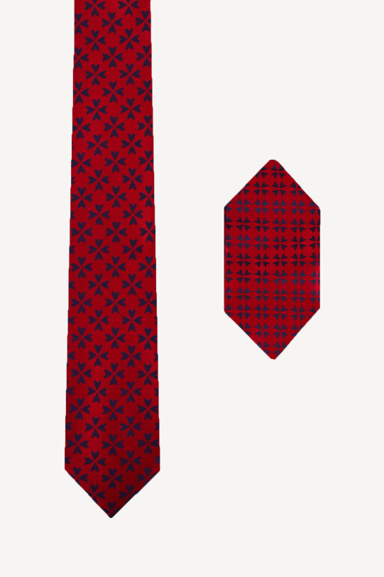Erkek Bordo Desenli Kravat Mendil Set - YSF