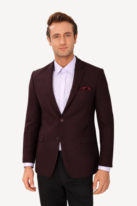Erkek Bordo Desenli Spor Yünlü Ceket