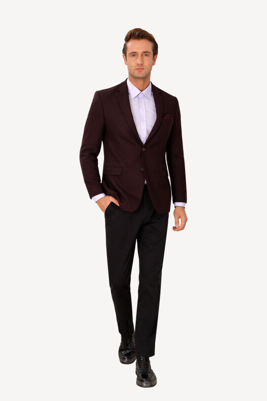 Erkek Bordo Desenli Spor Yünlü Ceket