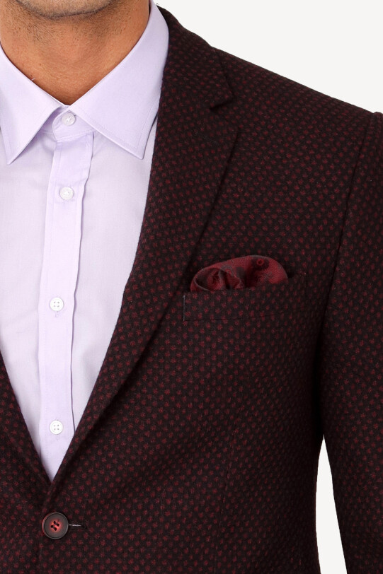 Erkek Bordo Desenli Spor Yünlü Ceket