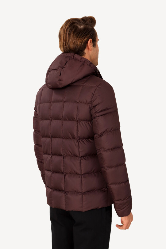 Erkek Bordo Kapüşonlu Klasik Kaban