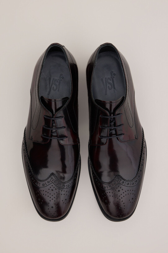 Erkek Bordo Klasik Bağcıklı Desenli Rugan Ayakkabı