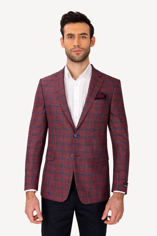 Erkek Bordo Klasik Keten Ceket