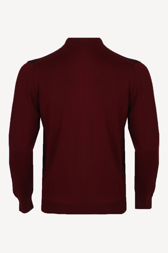 Erkek Bordo Klasik Polo Yaka Desenli Triko