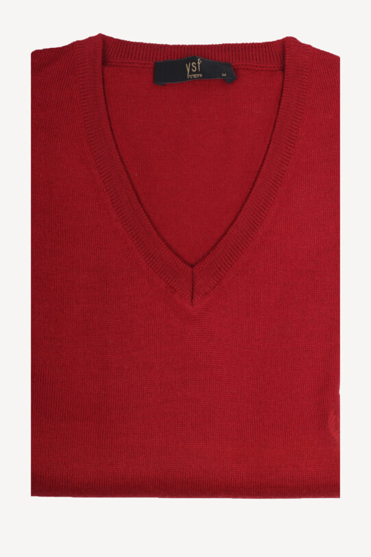 Erkek Bordo Klasik V yaka Triko Süveter
