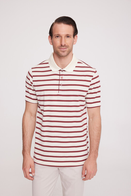 Erkek Bordo Polo Yaka Çizgili T-Shirt