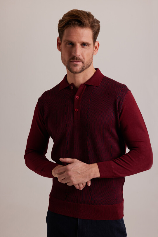 Erkek Bordo Polo Yaka Desenli Triko