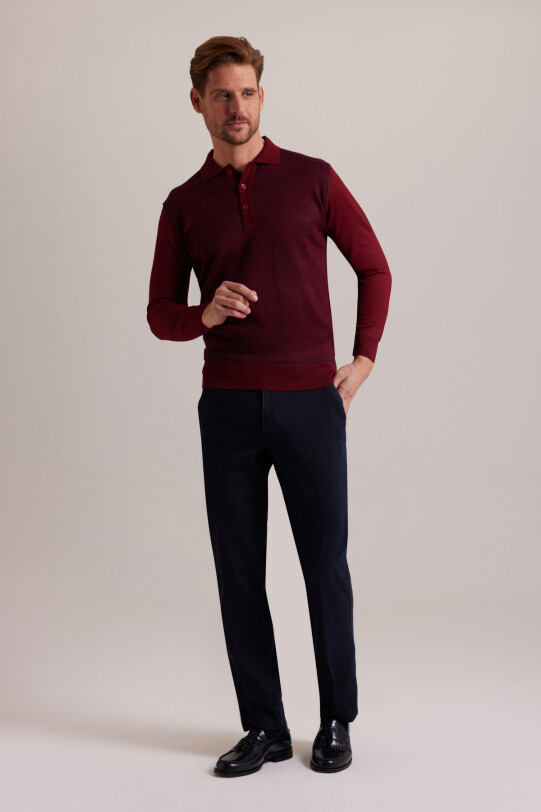 Erkek Bordo Polo Yaka Desenli Triko
