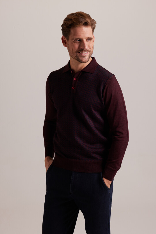 Erkek Bordo Polo Yaka Desenli Triko