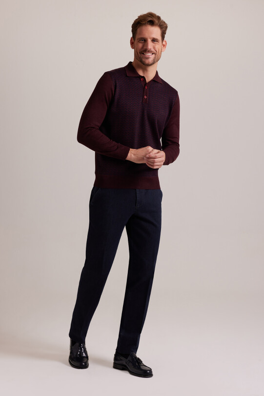 Erkek Bordo Polo Yaka Desenli Triko