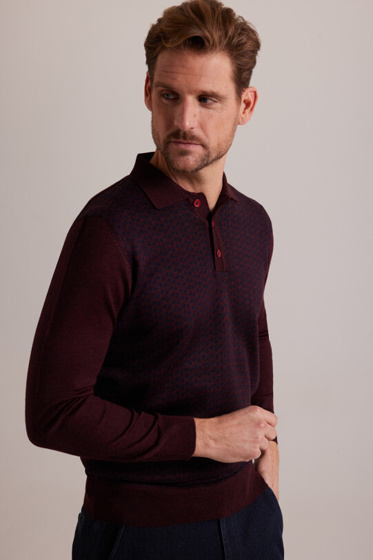 Erkek Bordo Polo Yaka Desenli Triko