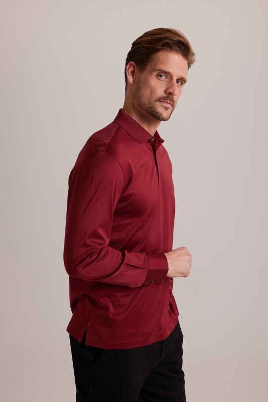 Erkek Bordo Polo Yaka Sweatshirt