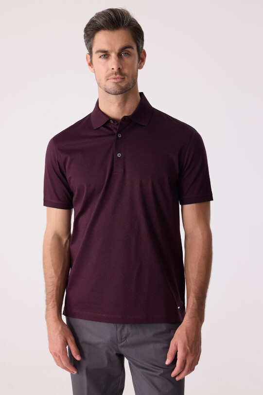 Erkek Bordo Regular Fit Desenli Merserize Polo Yaka Tişört