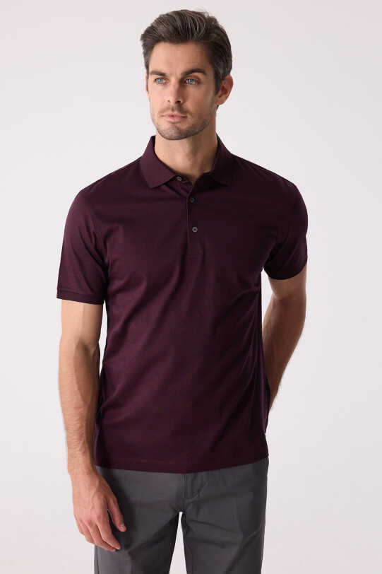 Erkek Bordo Regular Fit Desenli Merserize Polo Yaka Tişört