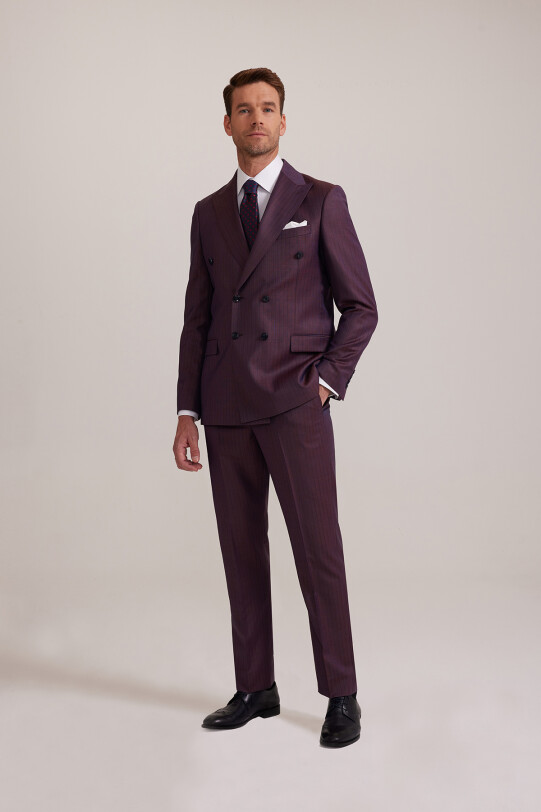 Erkek Bordo Regular Fit Kruvaze Takım Elbise