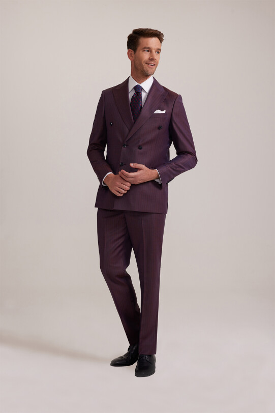 Erkek Bordo Regular Fit Kruvaze Takım Elbise
