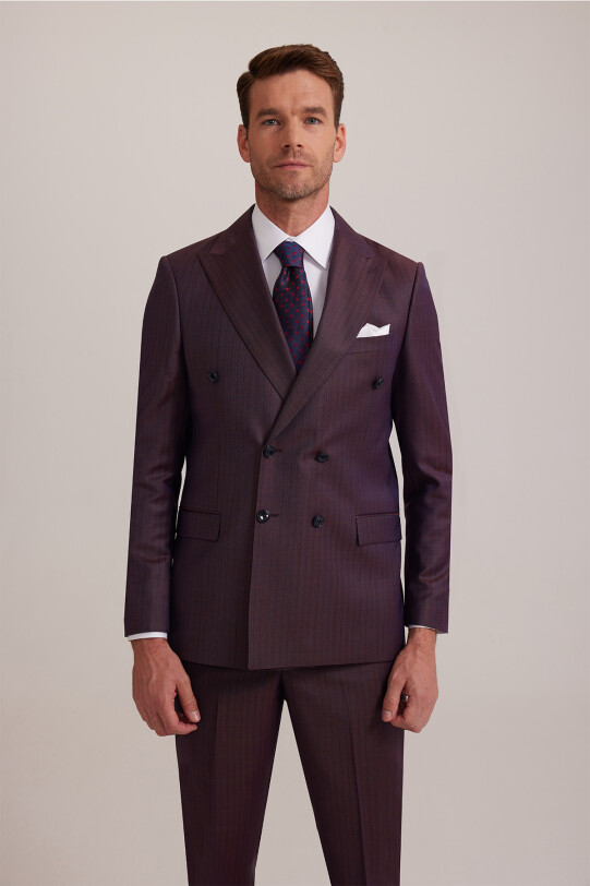 Erkek Bordo Regular Fit Kruvaze Takım Elbise
