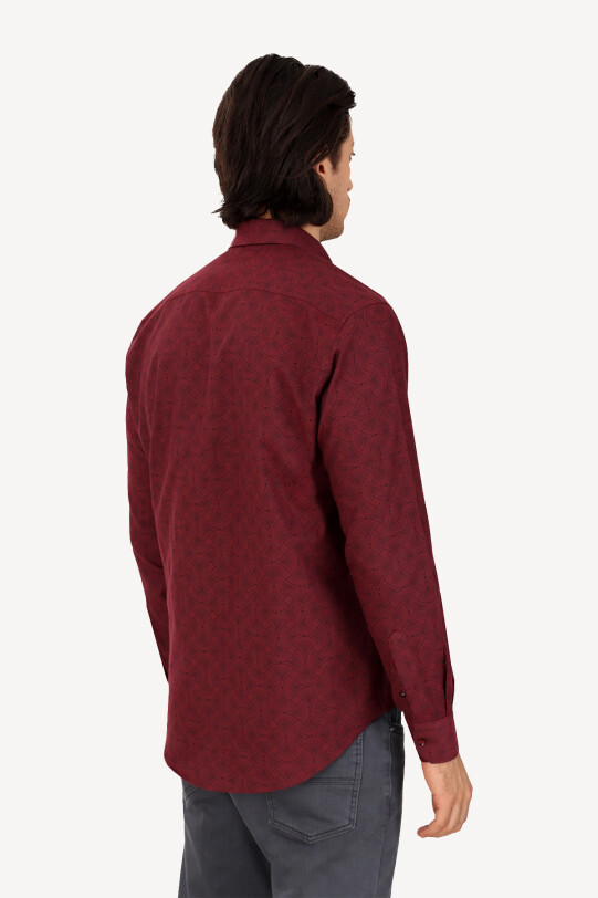 Erkek Bordo Uzun Kol Regular Fit Desenli Gömlek