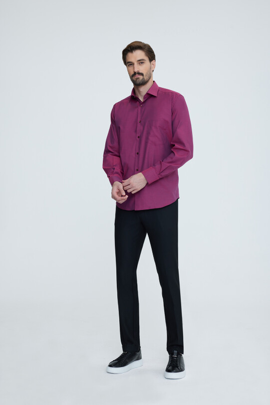 Erkek Bordo Uzun Kollu Regular Fit Gömlek