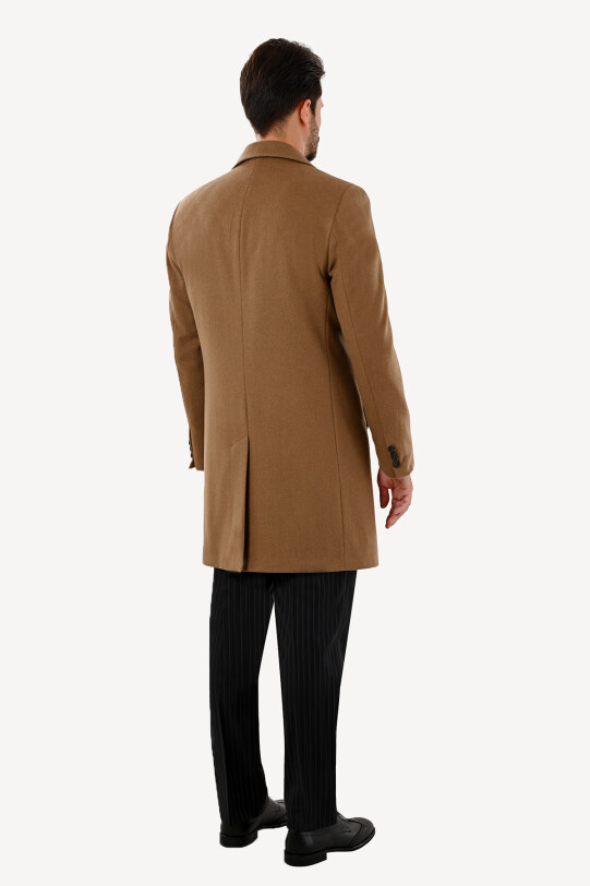 Erkek Camel Regular Fit Mono Yaka Kaşmir Palto