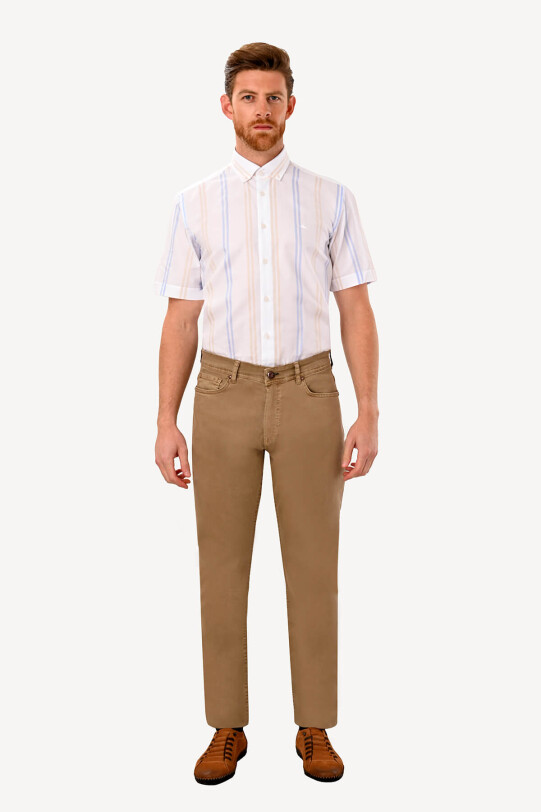 Erkek Camel Slim Fit Kanvas Pantolon