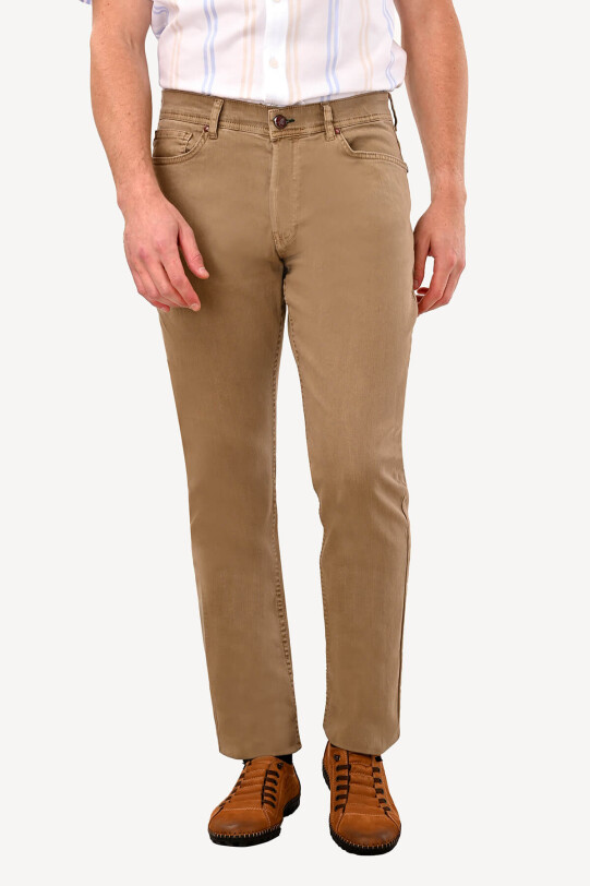 Erkek Camel Slim Fit Kanvas Pantolon