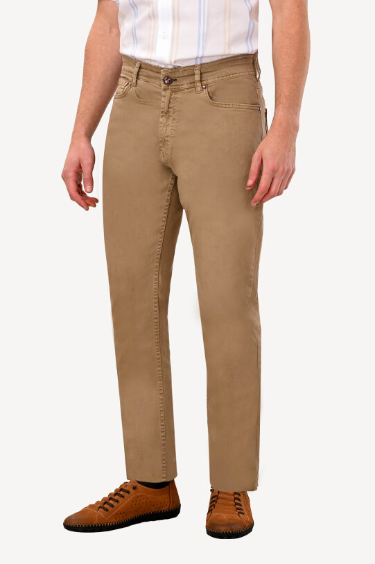 Erkek Camel Slim Fit Kanvas Pantolon