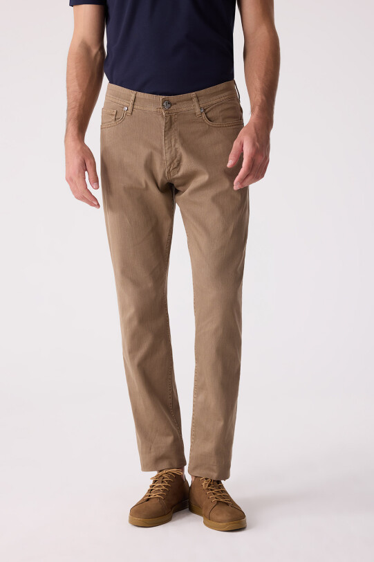 Erkek Camel Slim Fit Üst Cep Kanvas Pantolon